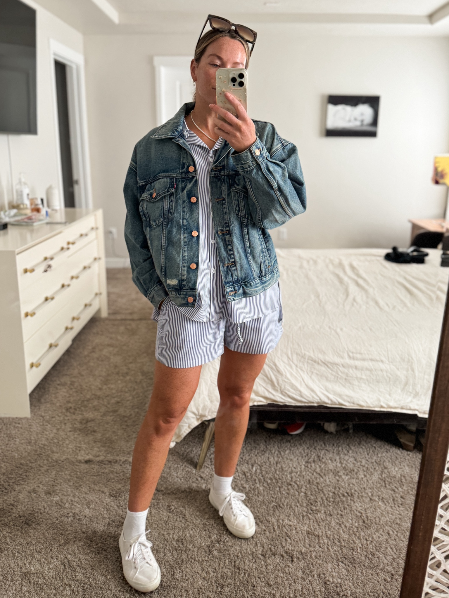 Shorts and button up come in a set! And it’s $10 today!! I’m wearing a small. It’s pretty oversized.
Wearing a medium in the Levi jacket. Such a good classic to have on hand!

#LTKSaleAlert #LTKFindsUnder100