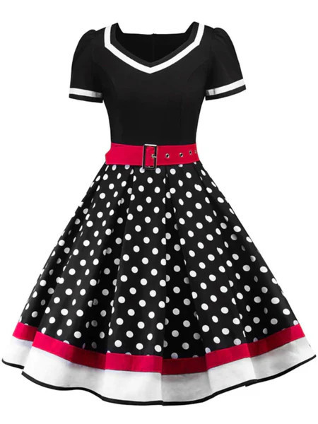 1950s Polka Dot Belted Patchwork Dress | Retro Stage