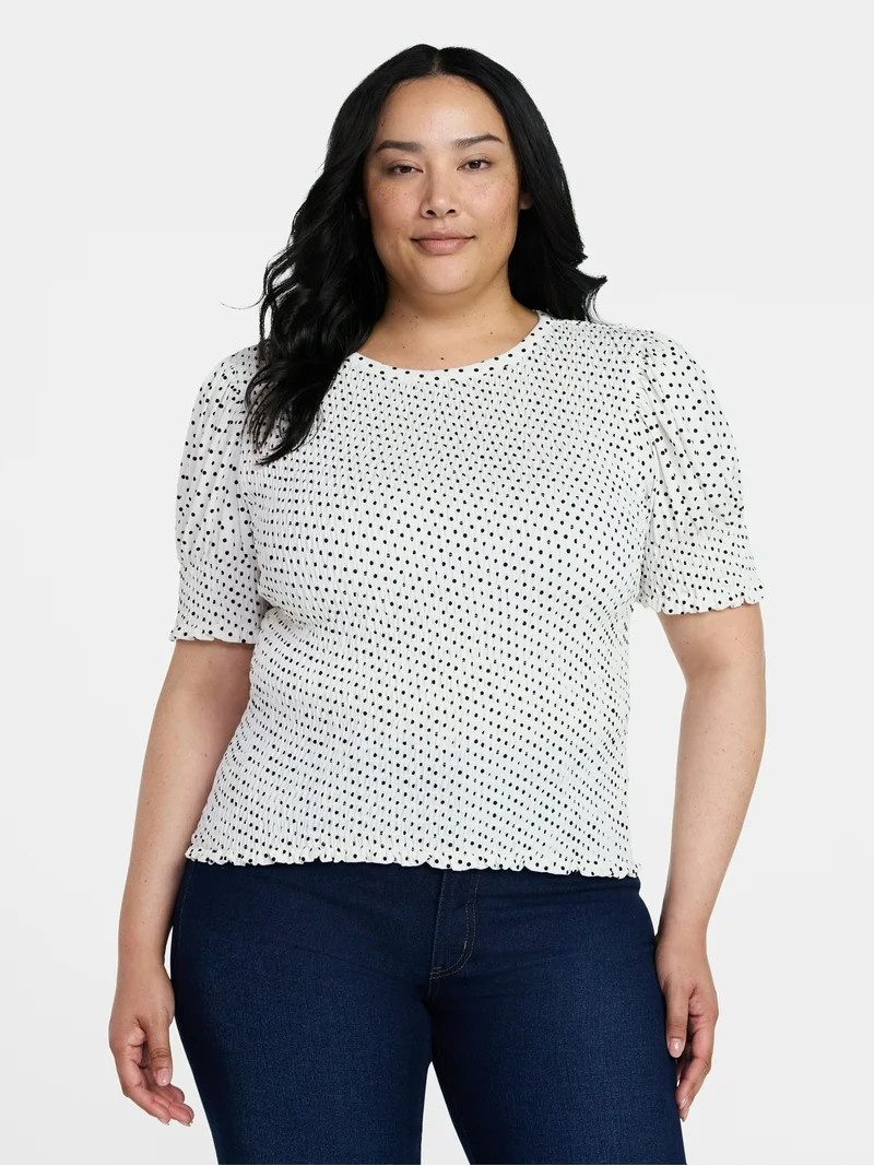 Time and Tru Women's Smocked Top with Short Puff Sleeves, Sizes XS-XXXL | Walmart (US)