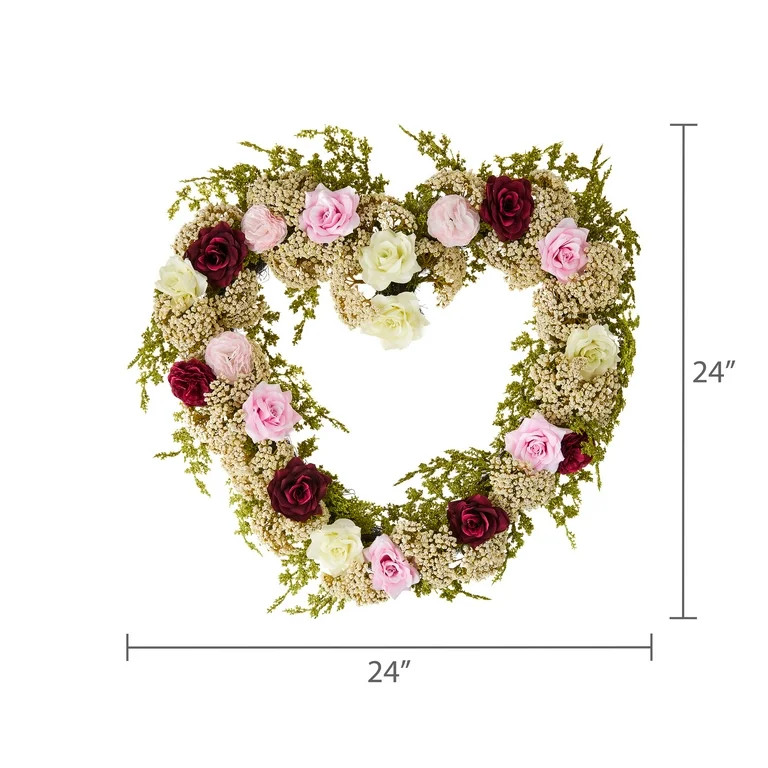 Rose and Baby's Breath Valentine's Day Heart Wreath, Multicolor, 22", by My Texas House | Walmart (US)