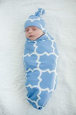 Baby Be Mine Newborn Baby Swaddle Blanket with Matching Knotted Hat (Marin) | Amazon (US)