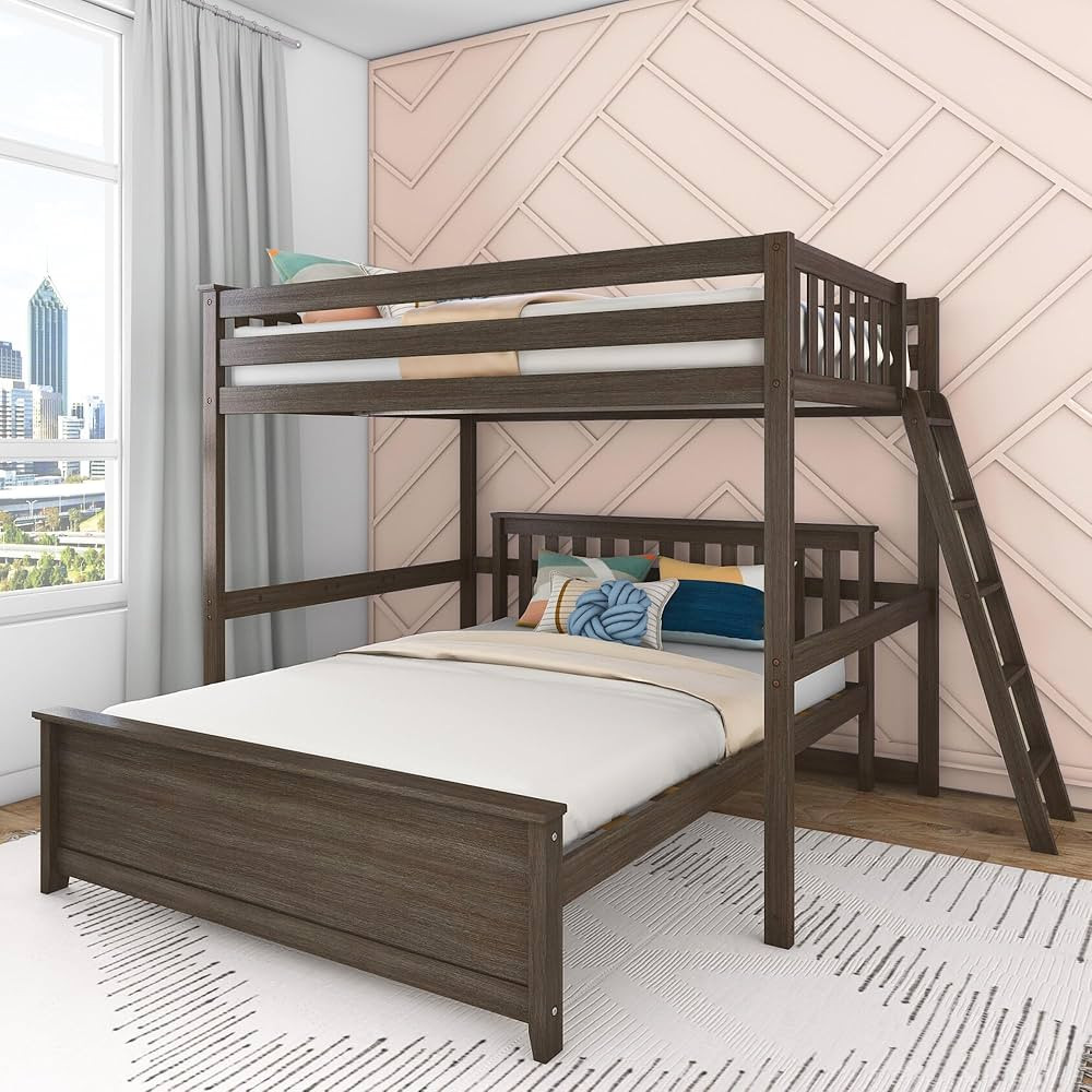 Max & Lily Bunk Bed, L Shaped Full-Over-Queen Bed Frame for Kids with Ladder on End, Solid Wood B... | Amazon (US)