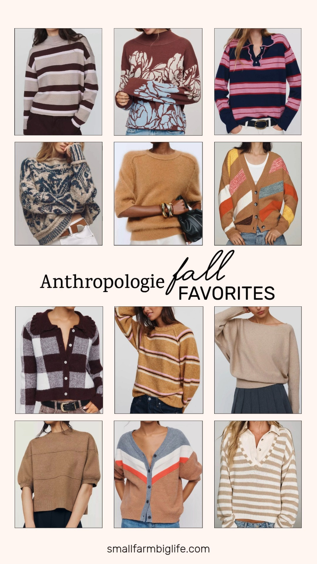 My Anthropologie fall favorites are here, and this soft, elevated sweater lineup is exactly what I want to wear all season.

The plum beige and pink stripe and brown cream and light blue floral Maeve Carys Mock Neck Sweaters both have such a pretty, feminine pattern, and the beige and blue Pilcro Intarsia Jacquard Sweater brings a fun, graphic detail to the mix. The camel Pilcro Kaia Cashmere Sweater is such a luxe, timeless pick for business casual workwear.

The camel Maeve Puff Sleeve Pullover and the navy pink and red Design History x Maeve Scallop Collar Sweater both have such sweet, statement details, and the camel and multi stripe Maeve Oversized Cardigan is an easy layering piece for cooler days. The plum and white plaid Ainsley Ruffle Collar Cardigan brings a bit more personality with its contrast trim.

For something soft and relaxed, the taupe By Anthropologie Eloisa Dolman Sweater and the ivory and tan Pilcro Twofer Collared Sweater are both effortless, cozy picks. Rounding things out, the camel brown pink and white Cline Chunky Crew Neck Sweater and the camel cream grey and orange Maeve V Neck Cardigan finish the lineup with rich, seasonal color.

So many beautiful sweaters to shop for autumn outfits this season, all linked for you.

#anthropologie #fallfashion #falloutfits #autumnoutfits #businesscasual 

 #LTKootd #LTKOver40 #LTKWorkwear