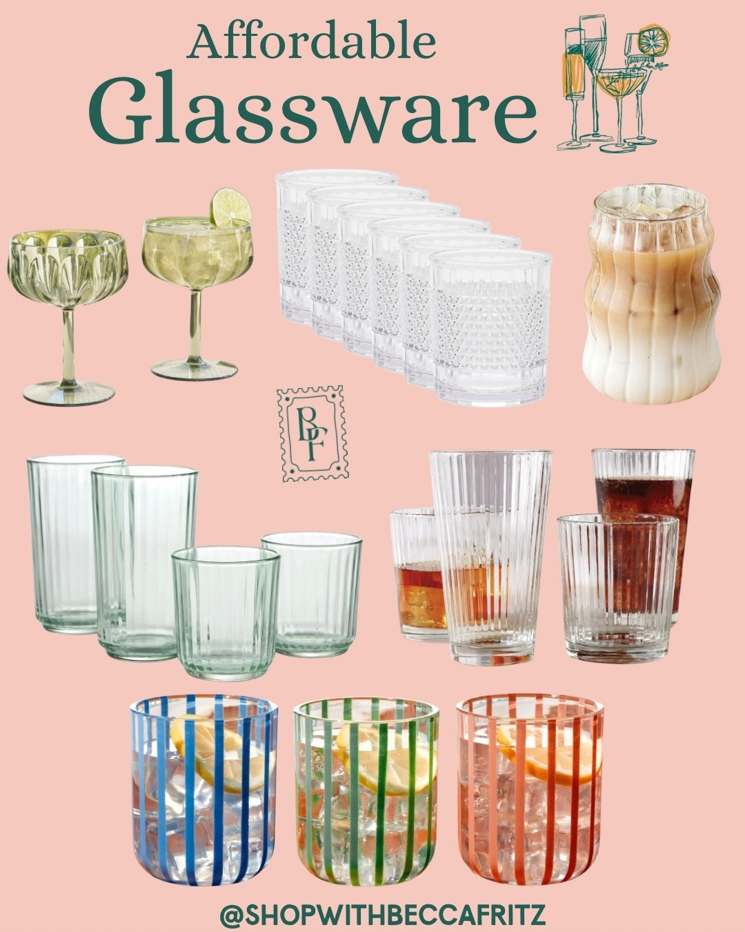 ✨ Affordable Glassware Finds You’ll Actually Want to Sip From ✨
Whether you’re team iced coffee, cocktail hour, or just love a pretty glass of water—these stylish, budget-friendly picks are giving high-end vibes without the price tag 💁‍♀️
Which set are you loving—colored stripes or scalloped green stems?

🔗 Tap to shop and give your kitchen shelves a glow-up!
#KitchenGlowUp #GlasswareGoals #BeccaFritzFinds #AffordableStyle #LTKhome
