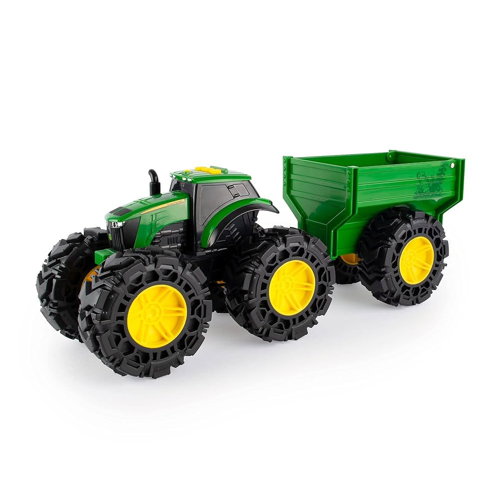 John Deere Monster Treads Tractor Toy with Wagon Toys with Lights and Sounds - Monster Truck Tire... | Amazon (US)