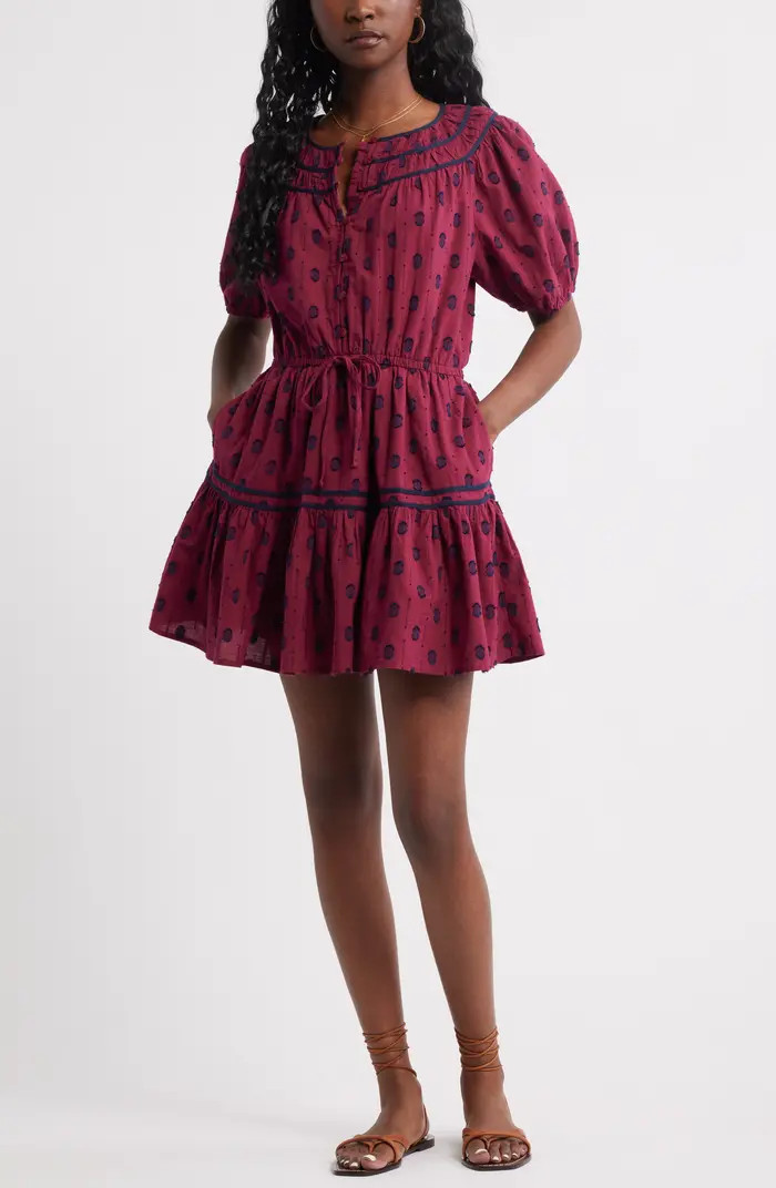 Short Sleeve Cotton Blend Tiered Minidress | Nordstrom