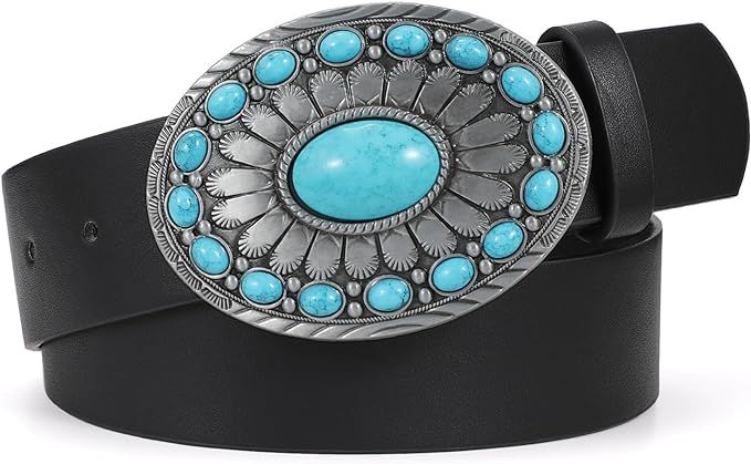 TRIWORKS Women's Western Leather Belt Vintage Medieval Turquoise Buckle Belt Ladies Cowgirl Conch... | Amazon (US)