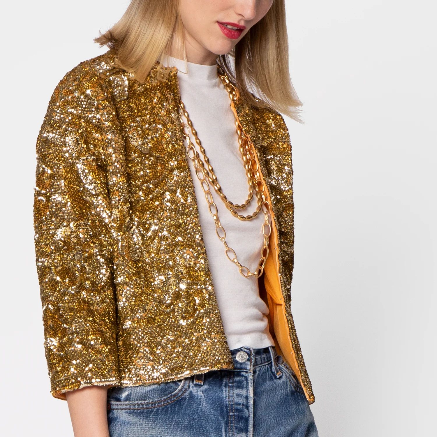 Sequin Flower Jacket Gold | 