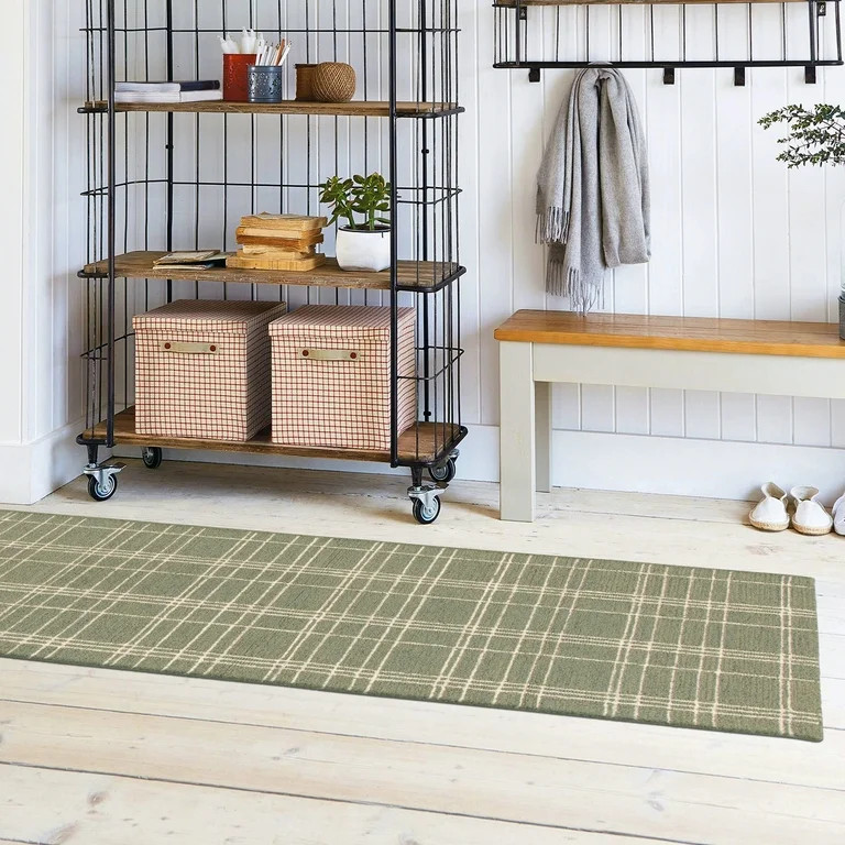 Better Homes & Gardens Lt Green Plaid Wool Indoor Runner, 2'x6' Rug | Walmart (US)