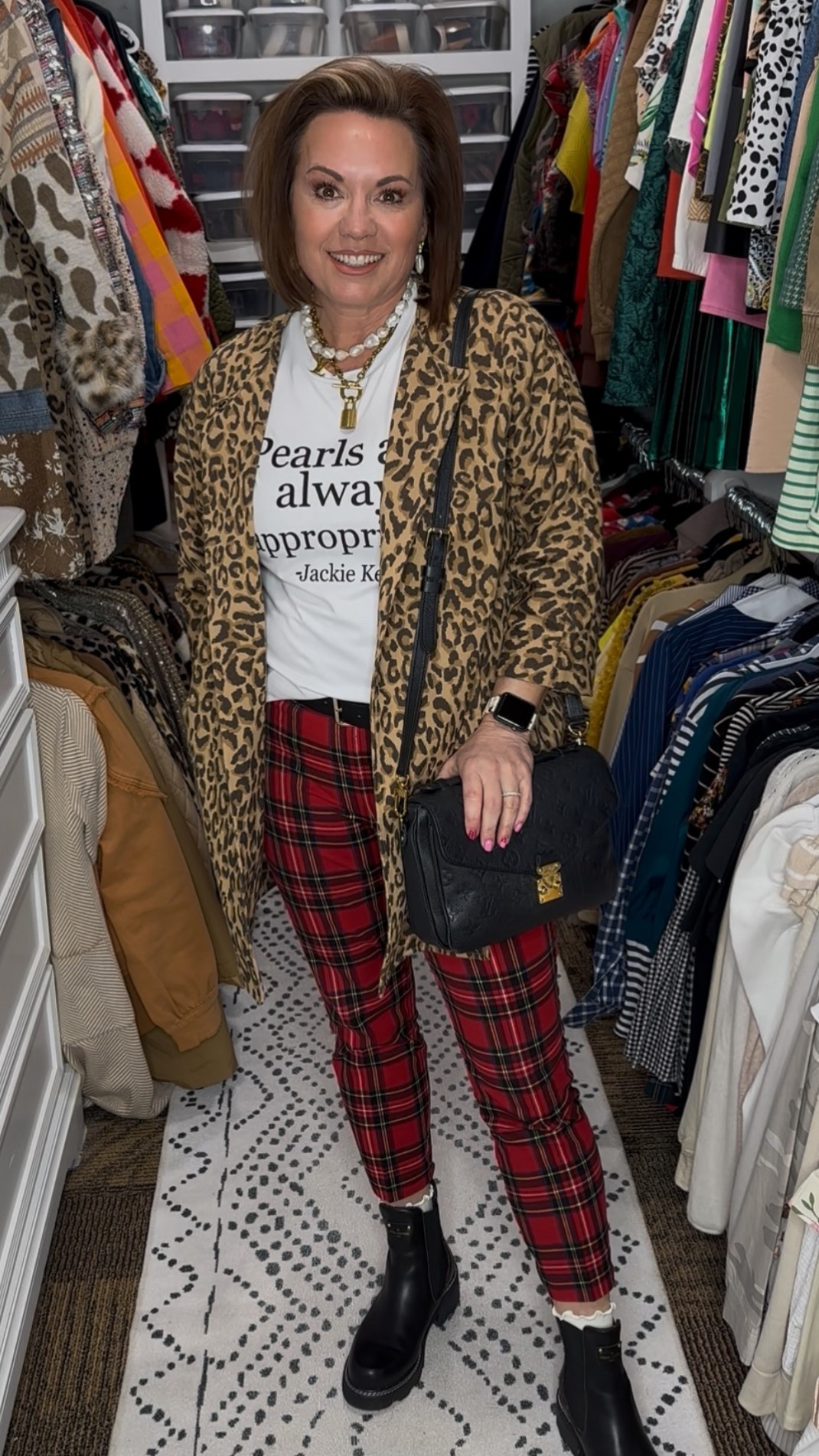 Classic with a twist—because neutrals don’t have to be boring.

Leopard + plaid is one of my favorite ways to mix patterns while still keeping the look timeless and wearable. This outfit is perfect for work, errands, dinner, or a casual event when you want to look pulled together but not overdressed. The graphic tee softens the look, the long leopard cardigan adds polish, and these red plaid pants bring just the right amount of bold. Finished with black ankle boots, a structured black crossbody, and layered pearl jewelry for a chic, classic vibe.

Shop the full look here 👇
(leopard cardigan, graphic tee, plaid pants, black ankle boots, crossbody bag, pearl necklace, gold chain necklace, everyday statement outfit)

⸻

leopard cardigan outfit, leopard print cardigan women, long leopard cardigan, animal print outfit ideas, pattern mixing outfit, plaid pants women, red plaid pants outfit, tartan pants women, graphic tee outfit women, casual chic outfit women, classic with a twist outfit, women over 40 style, women over 50 fashion, midlife style inspiration, everyday fall outfit, winter outfit ideas women, work to weekend outfit, casual workwear women, smart casual outfit women, ankle boots outfit women, black ankle boots women, crossbody bag outfit, pearl necklace outfit, layered necklace look, timeless style women, closet staples women, elevated casual outfit, polished everyday outfit, chic mom style, fashion over 40 inspiration


#LTKgrwm #LTKFindsUnder50 #LTKOver40
