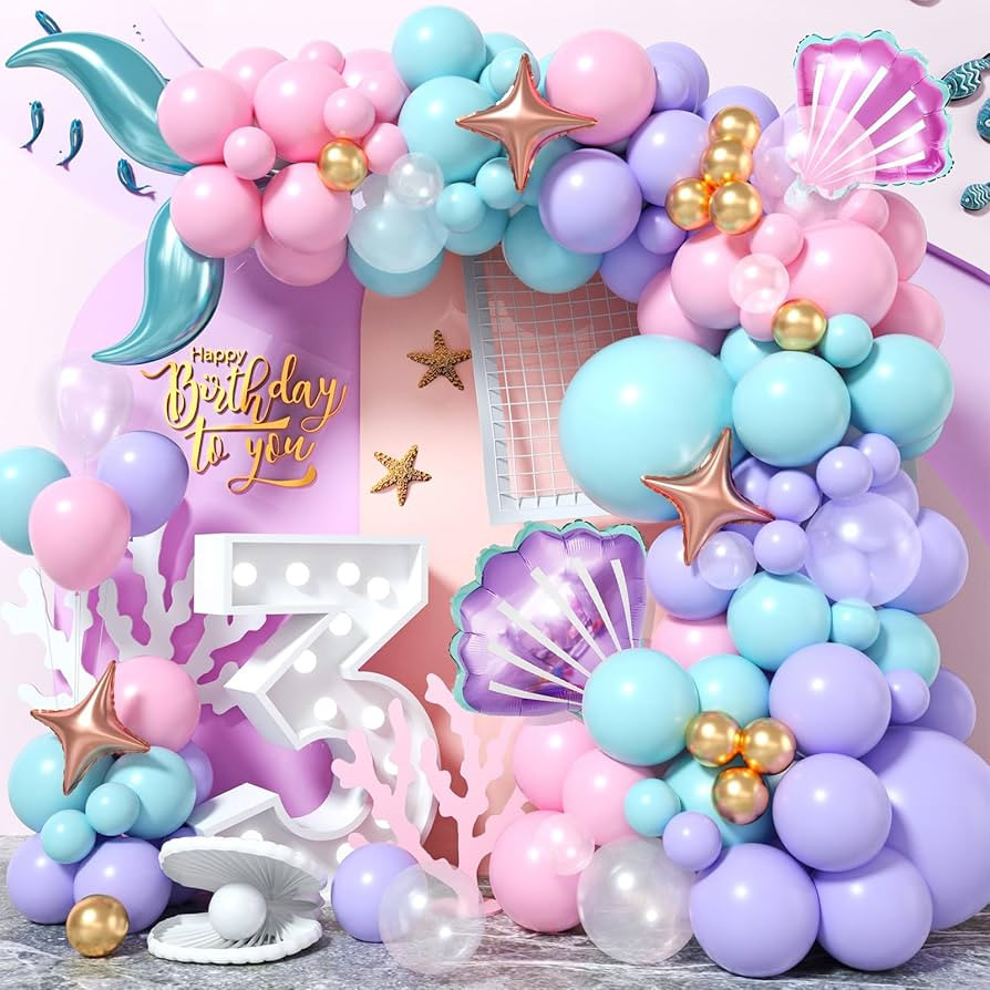 Mermaid Balloon Arch Kit, Pastel Pink Purple Teal Blue Gold Latex Balloons Transparent, Mermaid T... | Amazon (US)