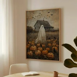 Ghostly Pumpkin Field Wall Art - Spooky Landscape, Autumn Decor With Bats, Rustic Fall Scene, Hau... | Walmart (US)