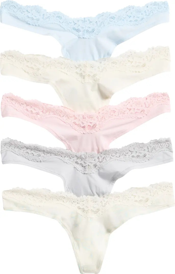SKIMS 5-Pack Fits Everybody Lace Dipped Thong | Nordstrom | Nordstrom