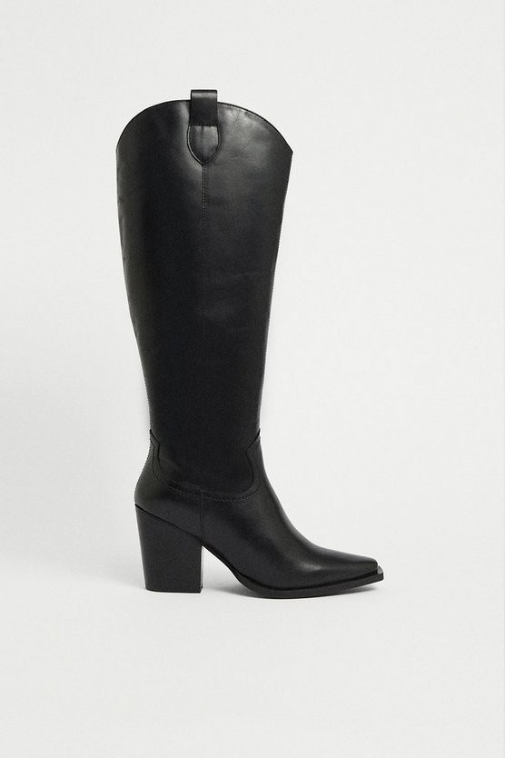 Real Leather Western Knee High Boot | Warehouse UK & IE