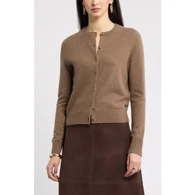 Nordstrom Cashmere Crewneck Cardigan in Pink Boss at Nordstrom, Size X-Small | Nordstrom