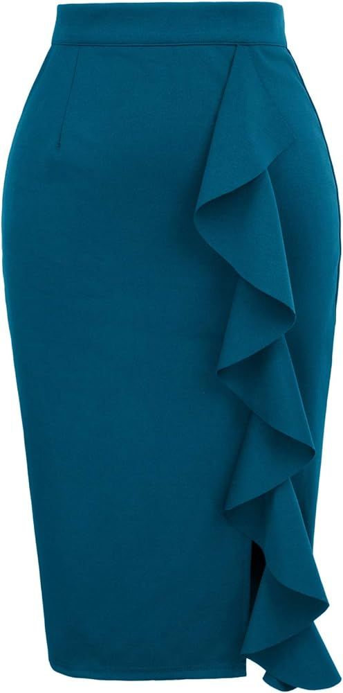 GRACE KARIN Women's Ruffle Bodycon Knee Length Midi Pencil Skirt | Amazon (US)