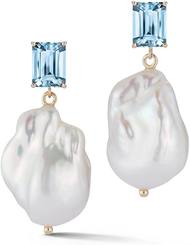 Amazon.com: Mateo New York,Yellow Gold Blue Topaz And Baroque Pearl Drop Earrings : Clothing, Sho... | Amazon (US)