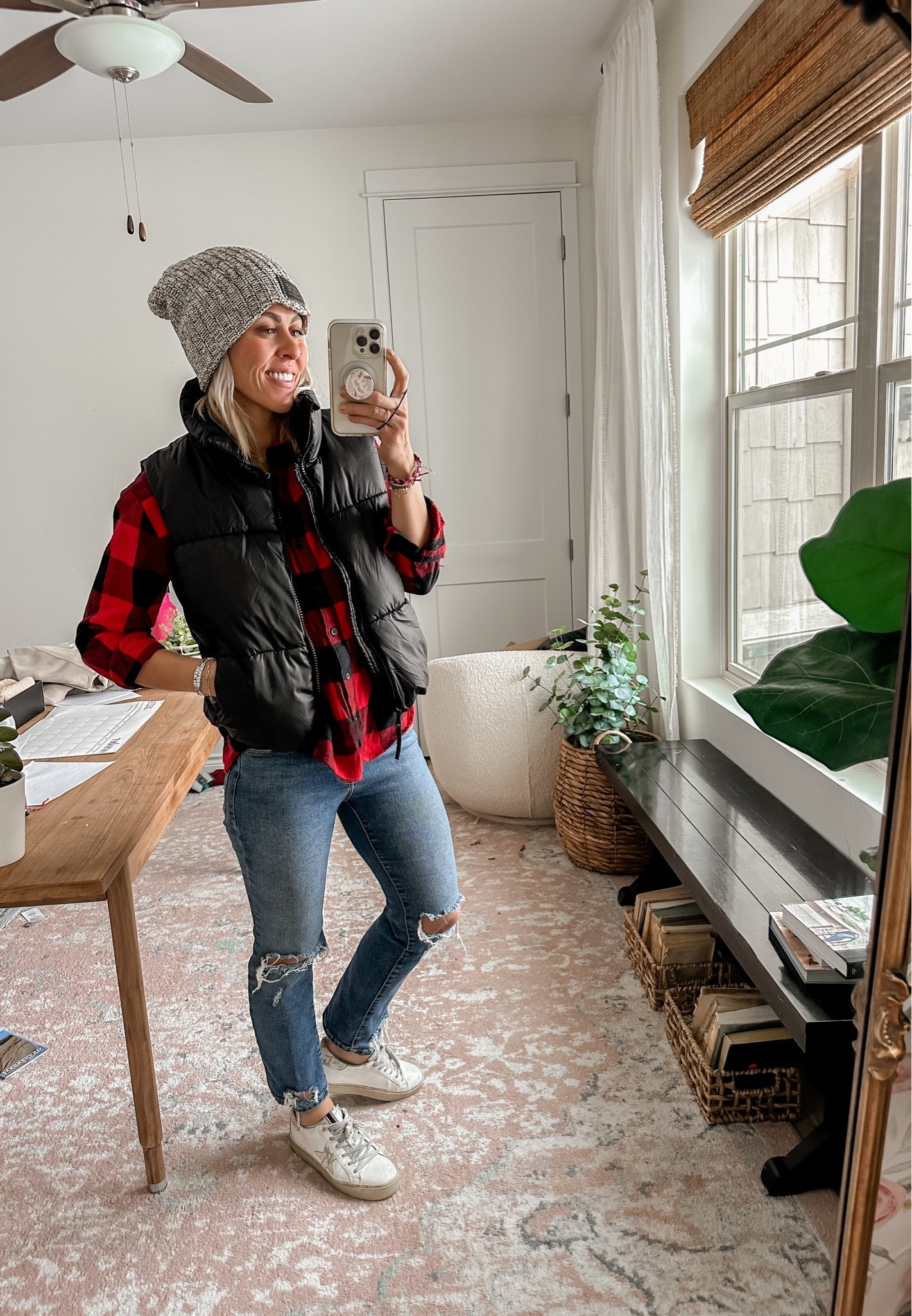 Today’s casual outfit. Learning small in the vest and medium in the flannel  