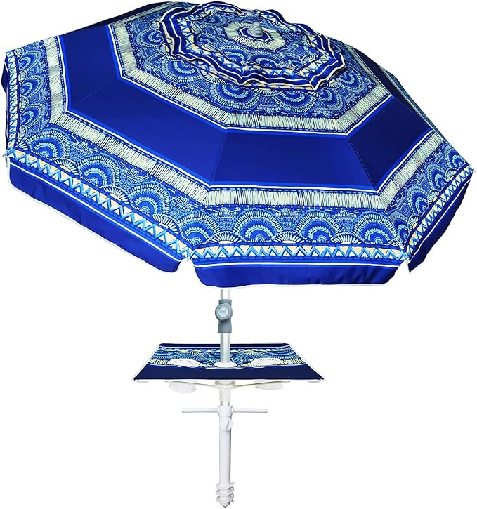 AMMSUN 7ft Heavy Duty High Wind Beach Umbrella with sand anchor, Built-in Table Tray & Tilt Pole,... | Amazon (US)