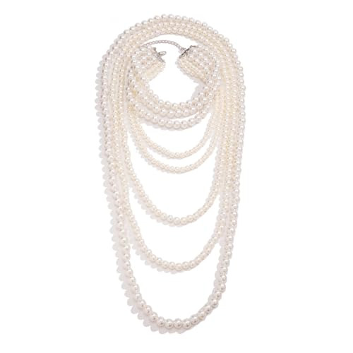 FANJURNEY Big Pearl Necklace Round Pearl Jewelry Necklace Chunky Multi layered Choker Necklace for Women | Amazon (US)