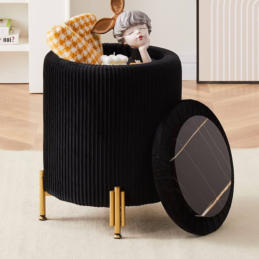 Mxfurhawa Round Ottoman Foot Stool with Storage and Metal Legs for Living Room Bedroom, Velvet Up... | Amazon (US)