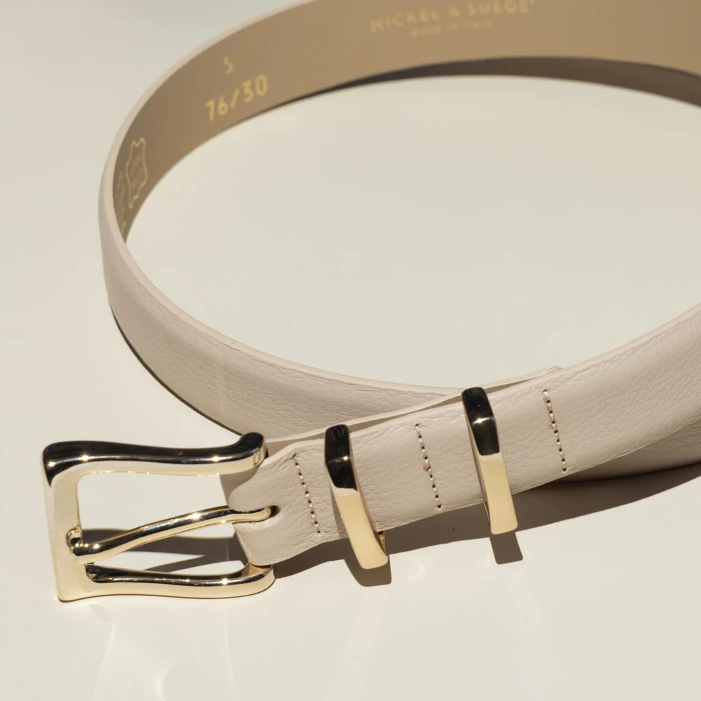 Taupe Audrey Thin Belt | Nickel and Suede