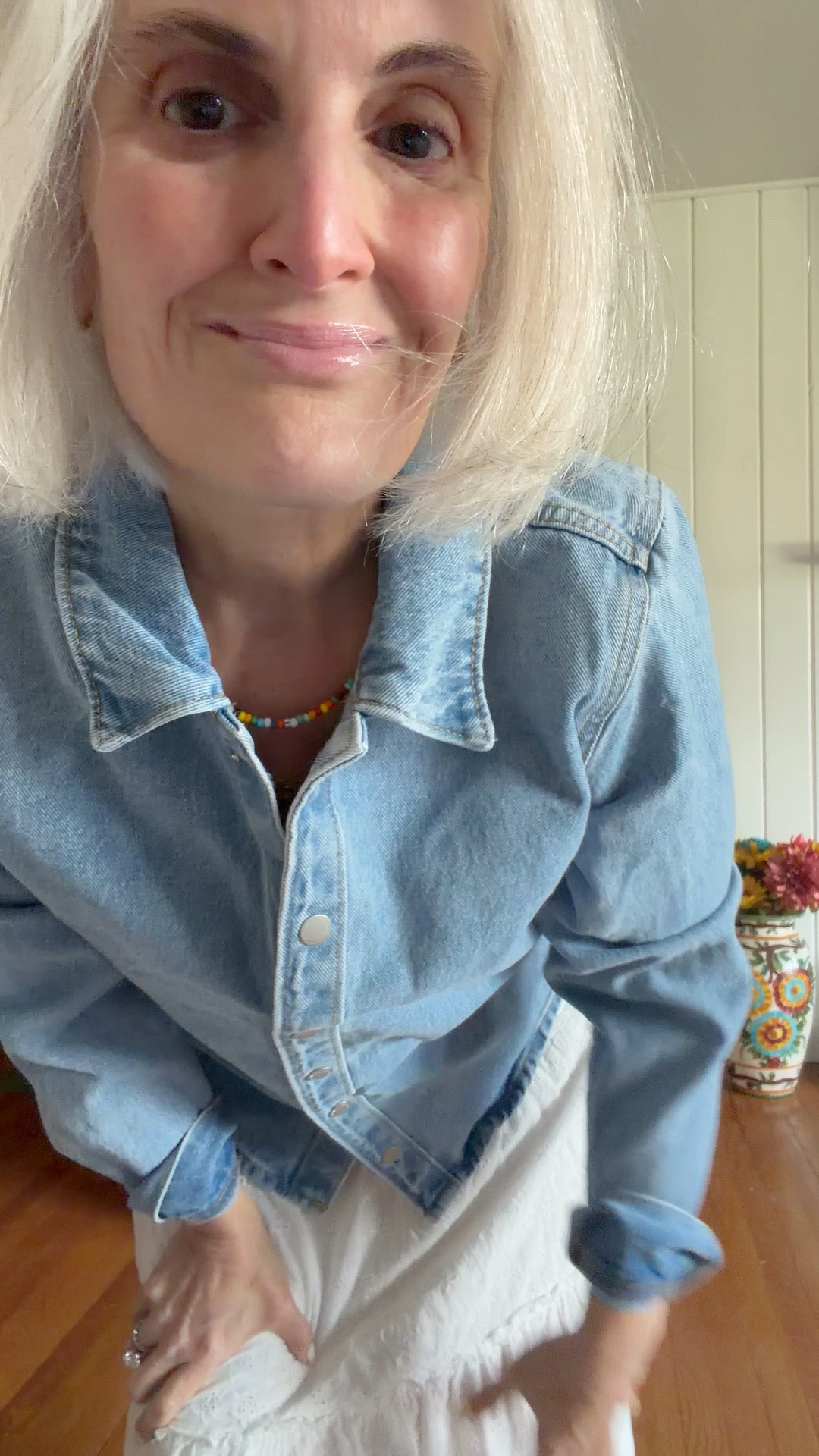 A white maxi for the season is always. Good idea . Love this snap denim shirt 

#LTKOver40 #LTKMidsize #LTKPetite