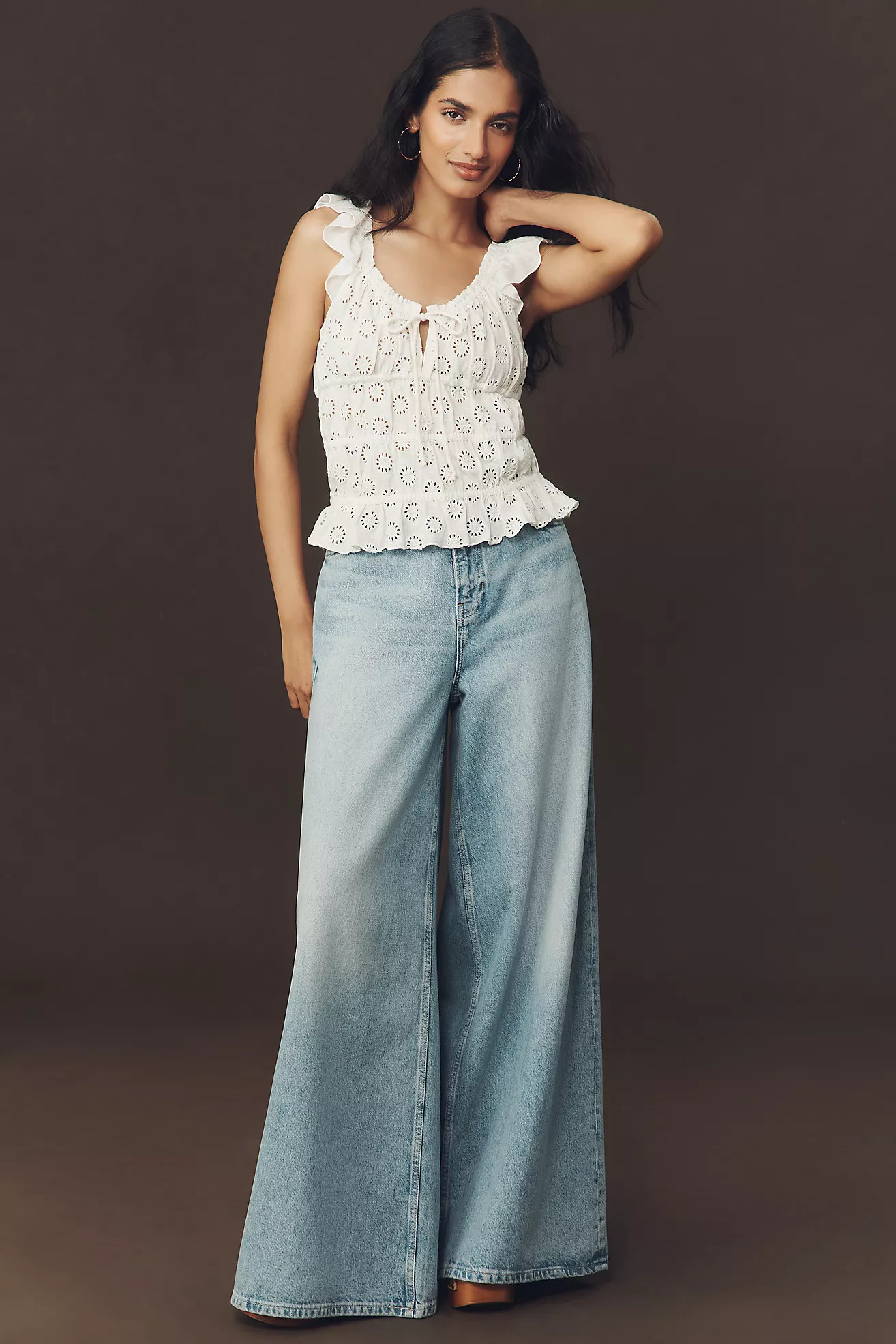 By Anthropologie Eyelet Flutter-Sleeve Blouse | Anthropologie (US)