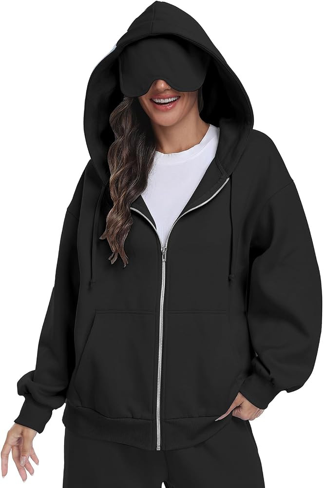 SeSe Code Unisex Zip Up Hoodie With Eye Mask Airplane Mode Travel Hoodies Oversized Sweatshirt Fl... | Amazon (US)