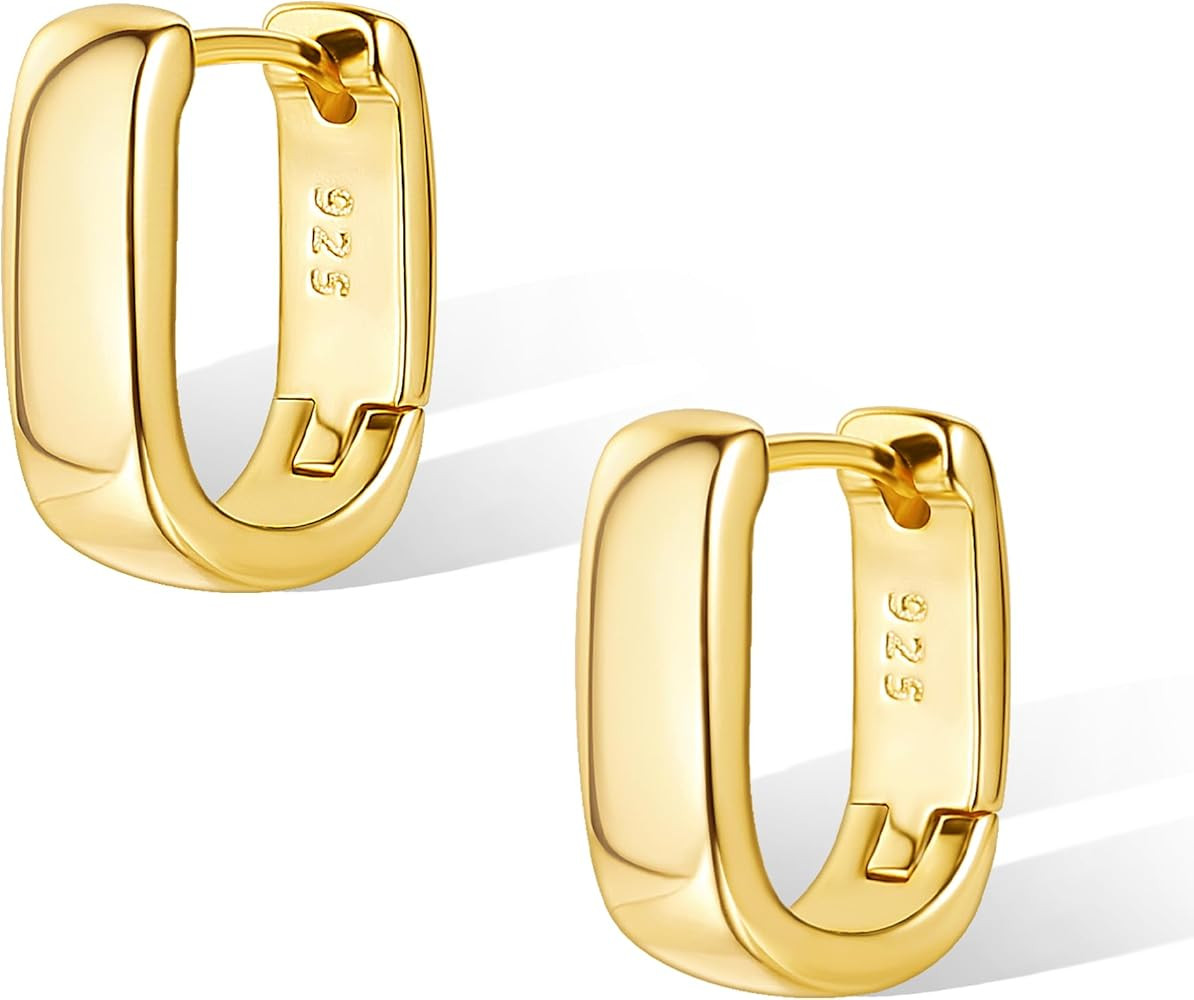 925 Sterling Silver Earrings Small Chunky Silver Earrings for Women Trendy Small Hoop Earrings Si... | Amazon (US)