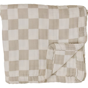 Mebie Baby Taupe Checkered Muslin Quilt | Mebie Baby