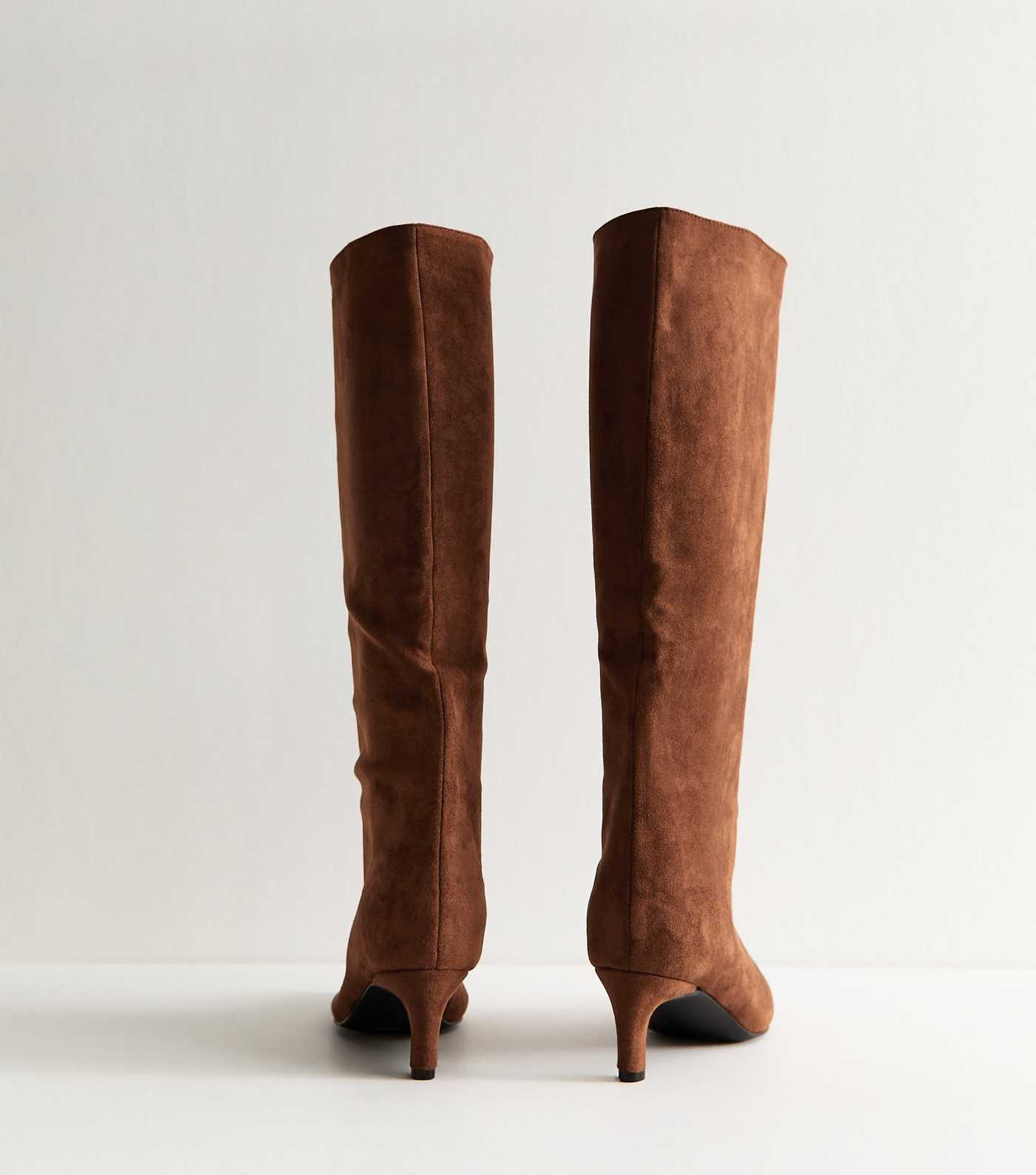 Rust Faux Suede Low Stiletto Heel Knee High Boots | New Look | New Look (UK)