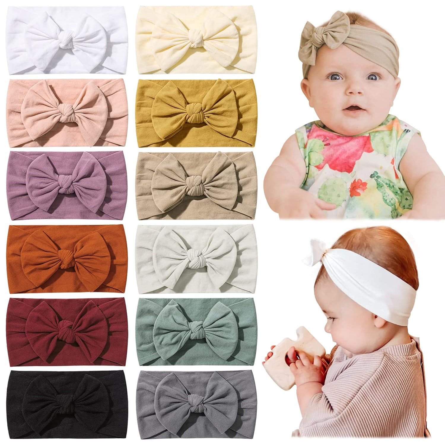 jollybows 12pcs Baby Nylon Headbands With Bow Elastic Hairband For Girls Newborn Infant Toddlers ... | Amazon (US)