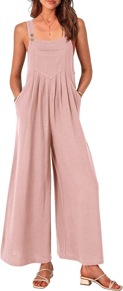 Pretty Garden Womens Summer Sleeveless Strap Loose Wide Leg Jumpsuits With Pockets | Amazon (US)