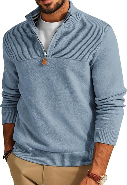 PJ PAUL JONES Men's Quarter Zip Sweater Slim Fit Casual Pullover Sweater Mock Neck Polo Sweaters | Amazon (US)