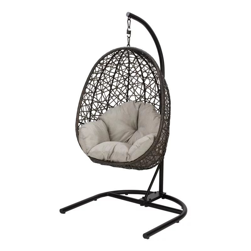 Better Homes & Gardens Open Weave Patio Wicker Hanging Chair with Stand and Beige Cushion | Walmart (US)