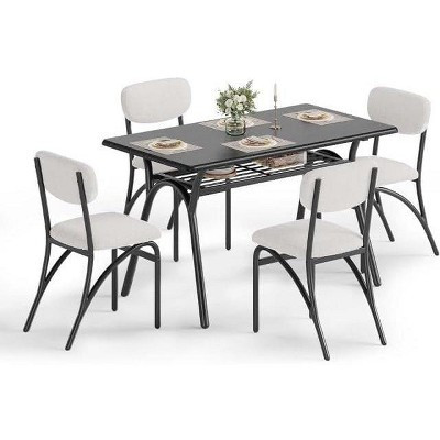 Dining Table Set with 4 Chairs Kitchen Table with Boucle Chairs for 4 Marble-Look Rectangular Table & 4 Upholstered Armchairs | Target