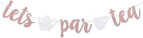 Let's Par Tea Rose Gold Glitter Banner Sign Garland With Teapot Teacups Pre-strung for Tea Party ... | Amazon (US)