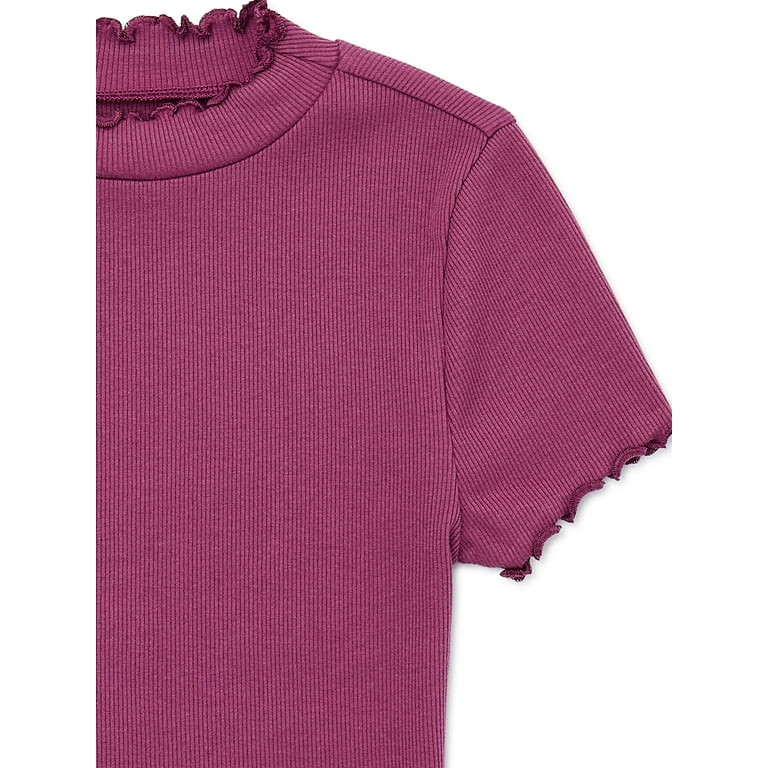 Wonder Nation Girls Lettuce Edge Mock Neck Top | Walmart (US)