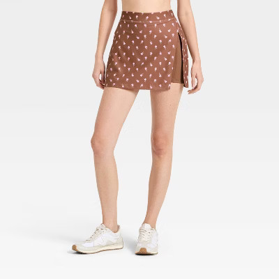 Women's Knit Slit Skort - JoyLab™ Brown Floral M | Target