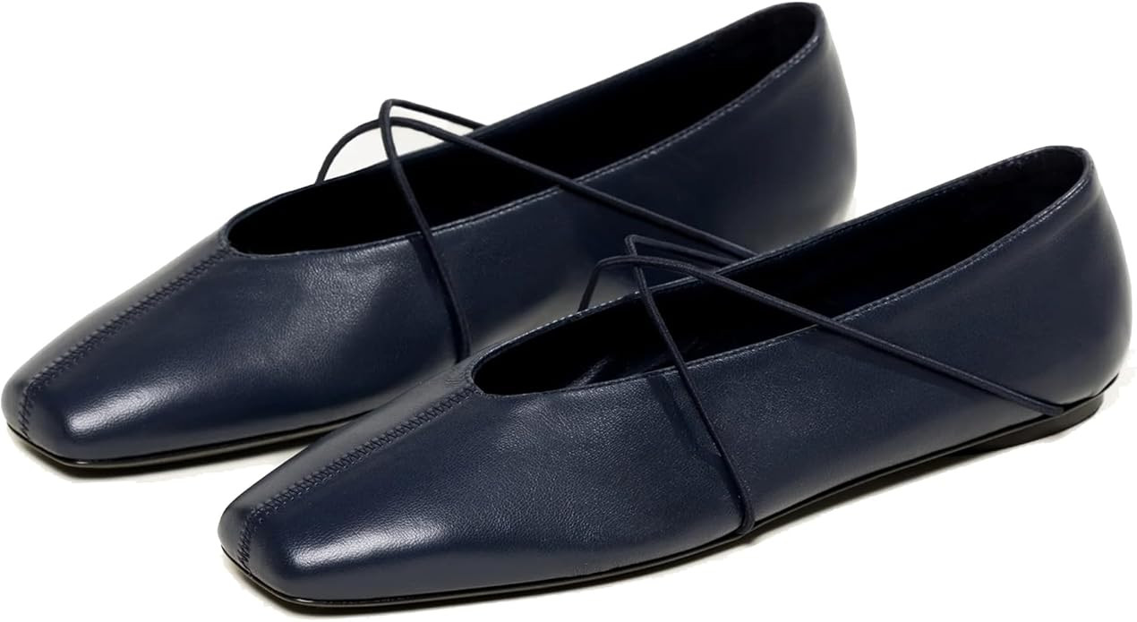 Women's Square Toe Ballet Flats Criss-Cross Straps Comfortable Slip On Mary Jane Flat Shoes for O... | Amazon (US)