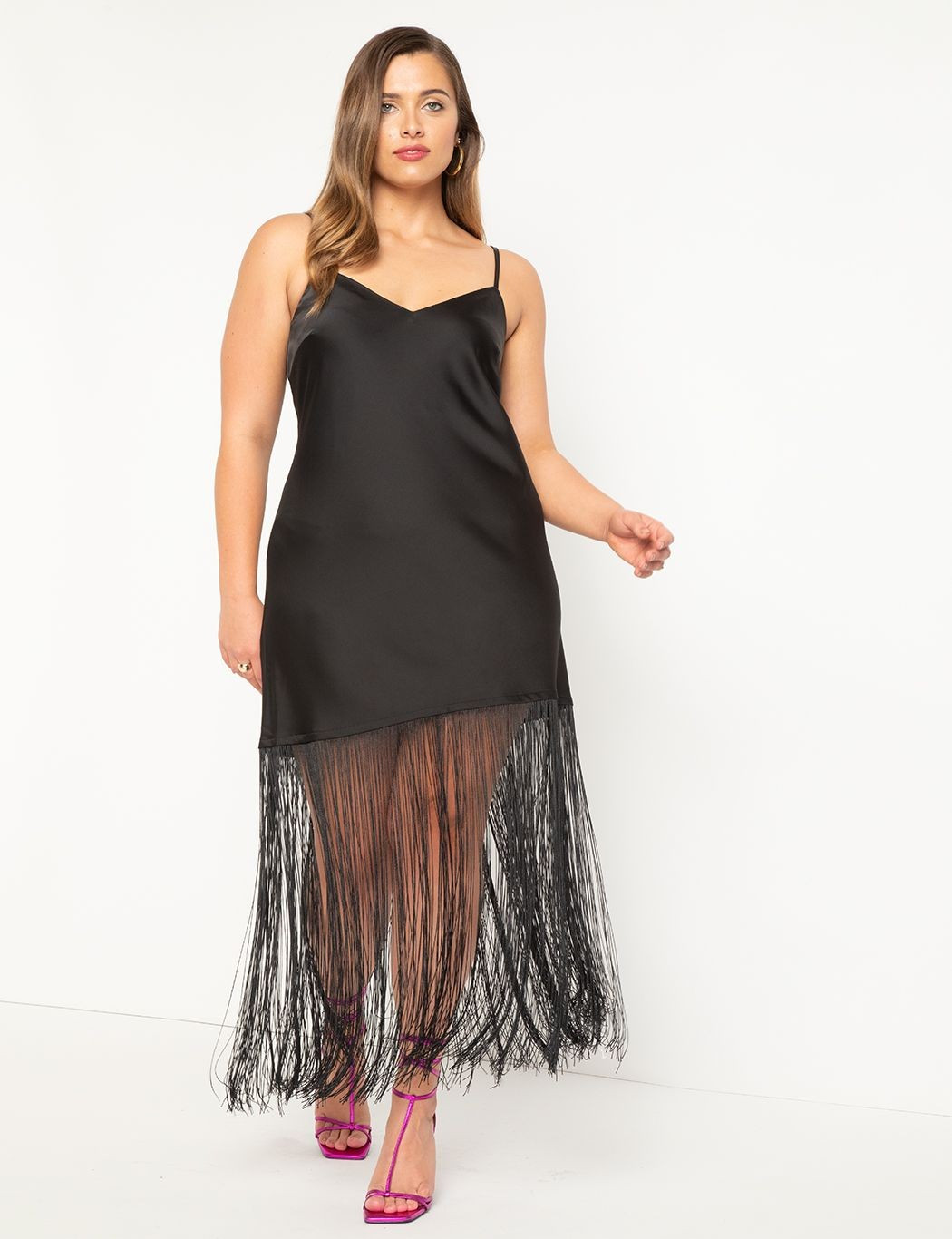 Satin Slip Dress W Fringe | Eloquii