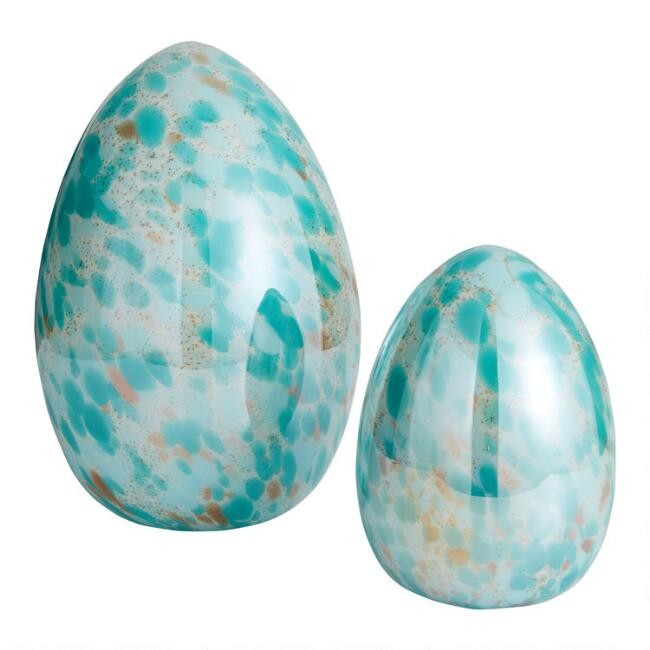 Pier Place Turquoise Carnival Glass Egg Decor | World Market