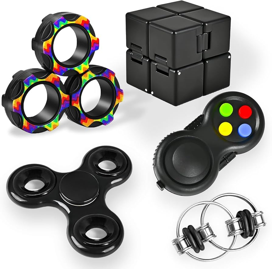 5Pcs Fidget Toys Adults Set, Autism Sensory Pack with figette Cube Magnetic Rings Pad ADHD Stress... | Amazon (US)