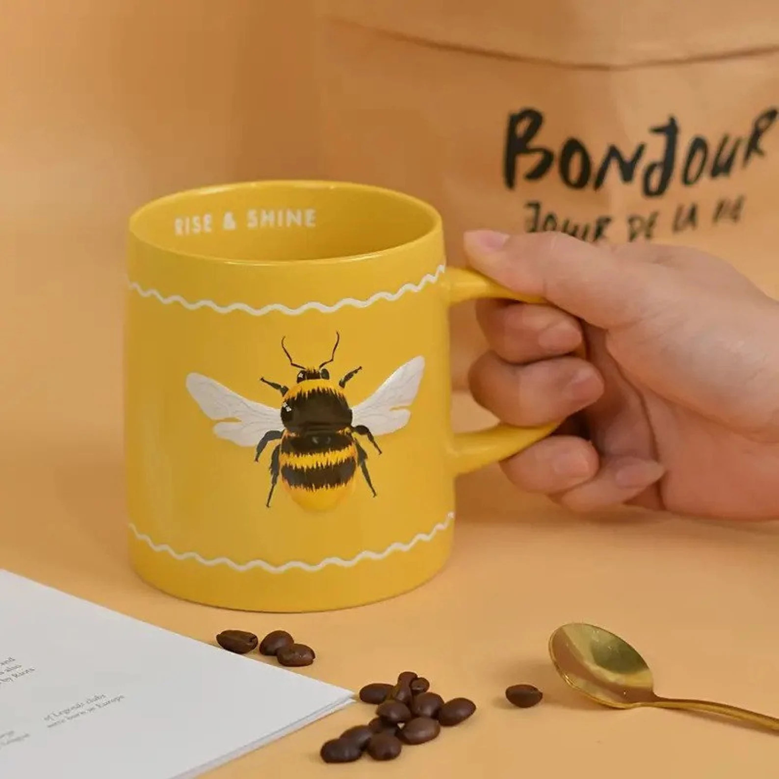 1pc, Bee, Spring, Mushroom, Buzz Pattern Coffee Mug, 16.91oz Ceramic Coffee Cup, Wife, Husband, S... | Etsy (US)