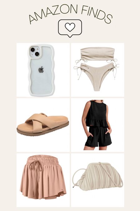 Recent Amazon finds✨
Phone case☁️, ribbed two piece swimsuit, criss cross sandals, two piece summer set, athletic shorts and summer clutch 
Amazon fashion / amazon finds / amazon style / neutrals / swimsuit 



#LTKunder50 #LTKstyletip