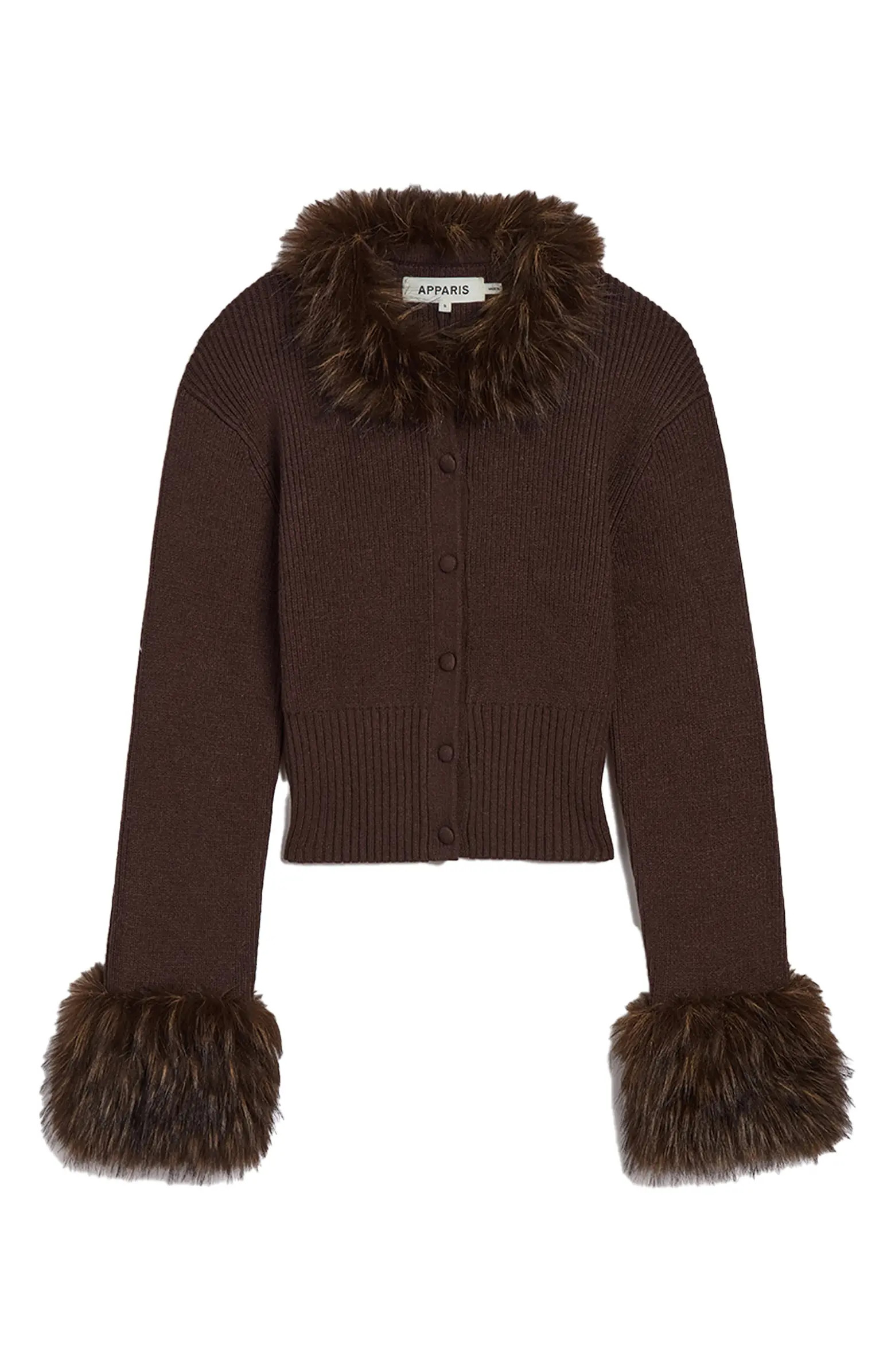 Rosa Pluche™ Faux Fur Trim Cardigan | Nordstrom