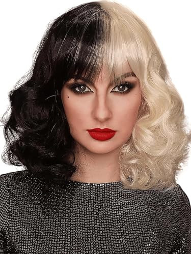 ALLAURA Devil Cruella Deville Wig Costume Wig Black & White Fashion Queen Cosplay Wigs Cruella Costume Women | Compatible with Cruella Deville Wig - Fits All | Amazon (US)