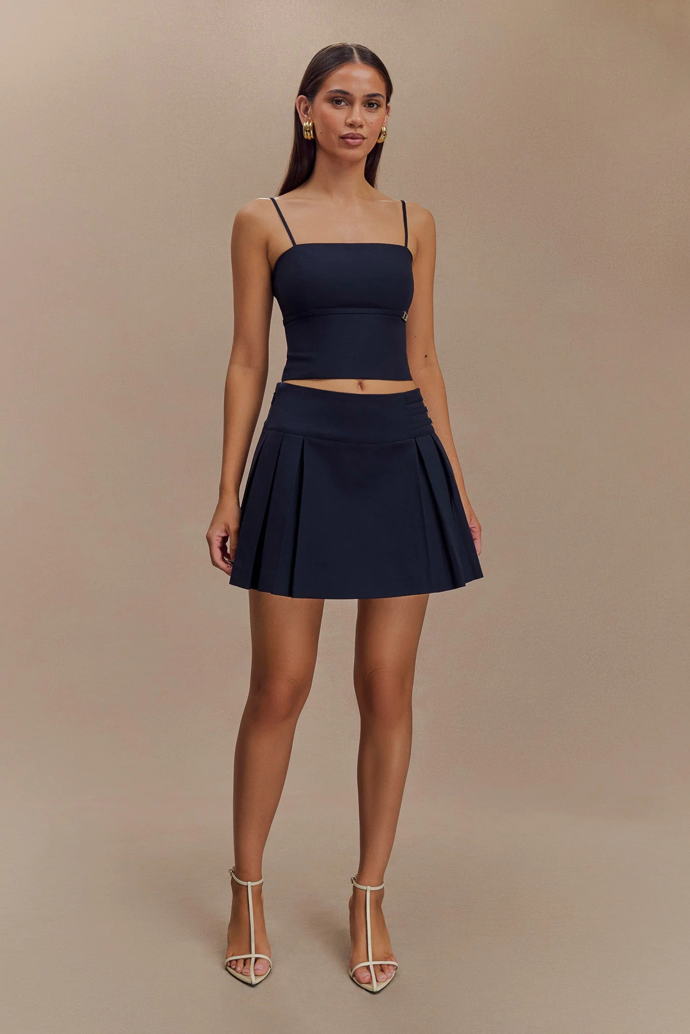 Angie Pleated Buckle Mini Skirt - Dark Navy | Meshki (APAC)