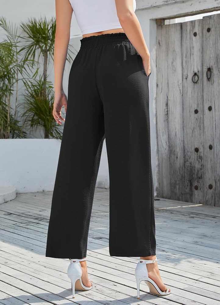 YSYOKOW Women Wide Leg Casual Pants Trendy High Waisted Adjustable Tie Knot Loose Trouser with Po... | Amazon (US)